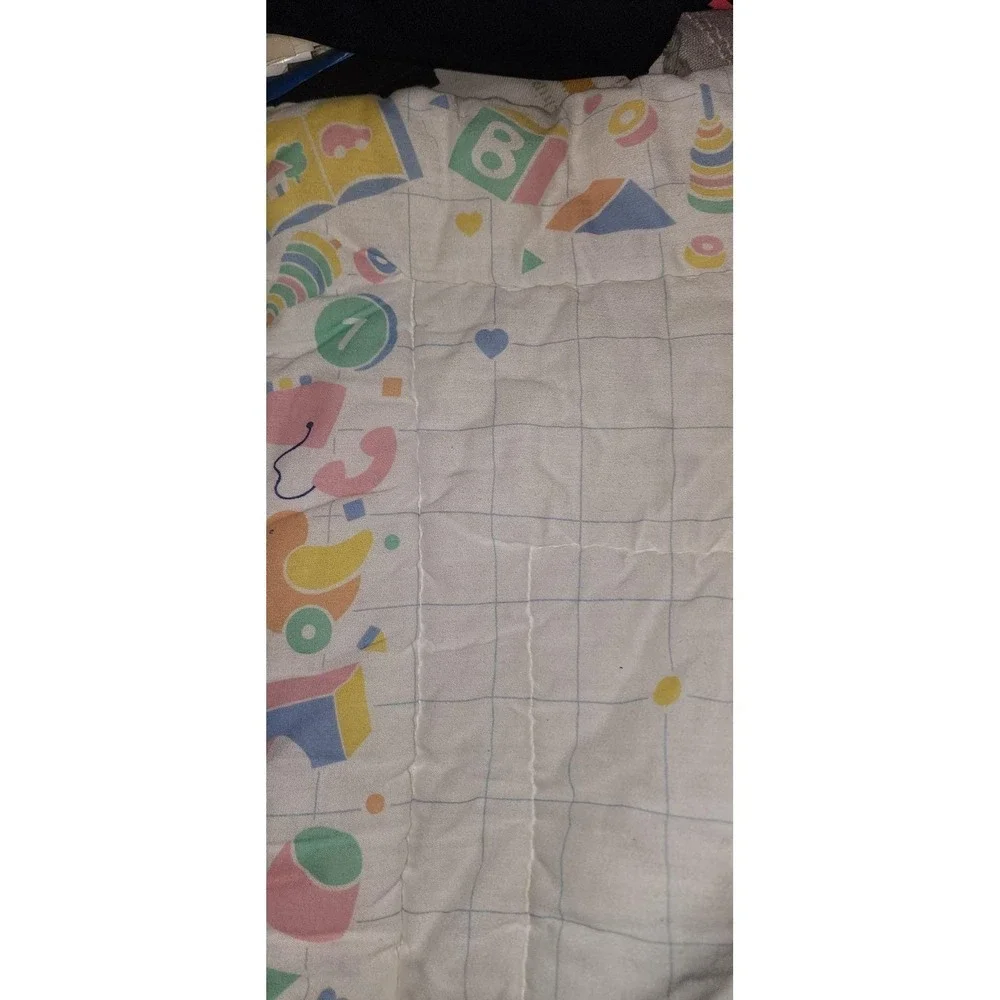 Vintage Pastel Teddy Bear Duck Baby Comforter Blanket 80s Amsinck Rare Cottageco